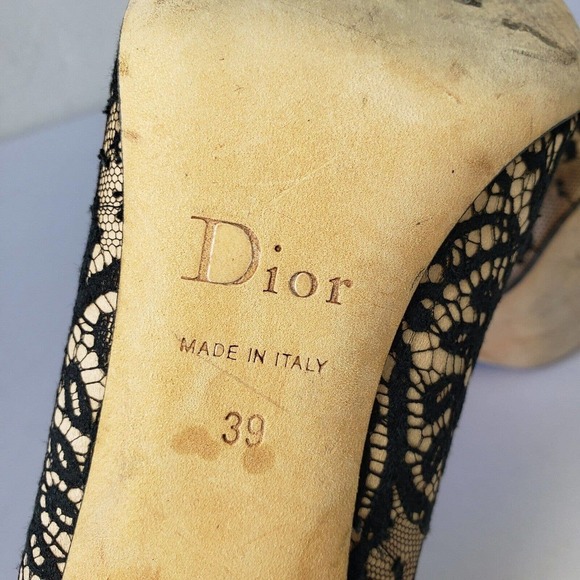 Christian Dior Beige Satin Pumps Black Lace High Heels Size 39 EU 8.5 US Italy - Picture 10 of 15